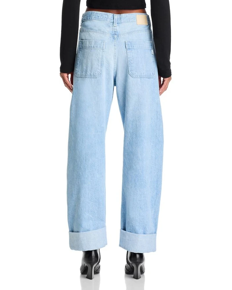 High Rise Cuffed Barrel Leg Jeans Sunset Blues