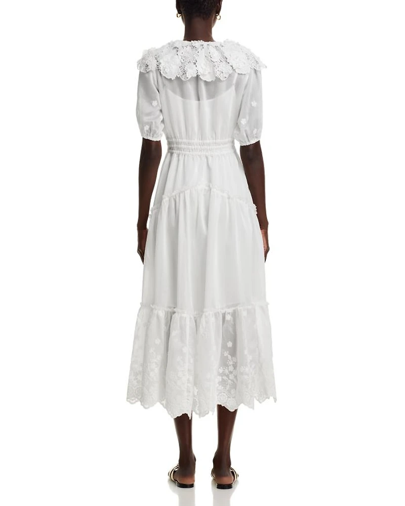 Embroidered Ruffle Short Sleeve Maxi Dress - Exclusive