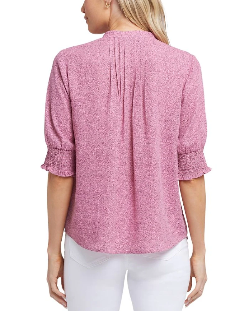 Floral Print Pleated Peasant Top