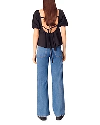 Embroidered Rhinestone High Rise Jeans Blue