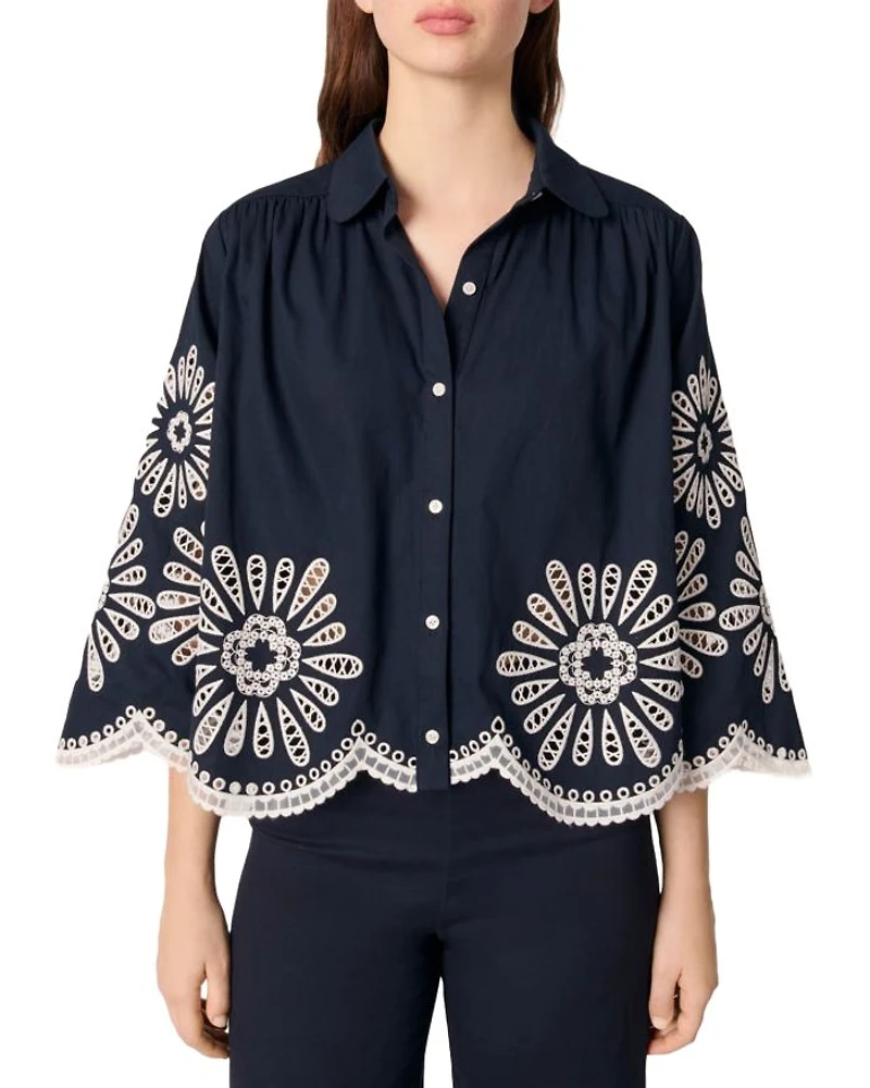 Crochet Detail Cropped Shirt