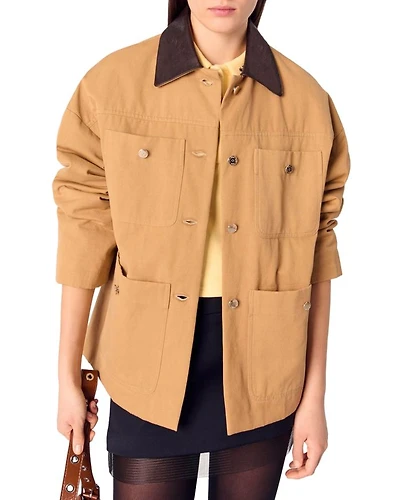 Leather Collar Cotton Coat