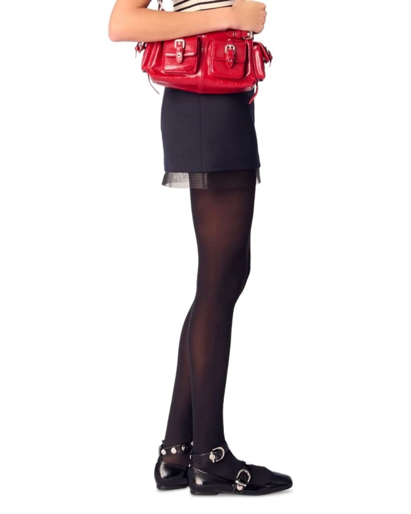 Tulle Trim Wool Blend Skirt