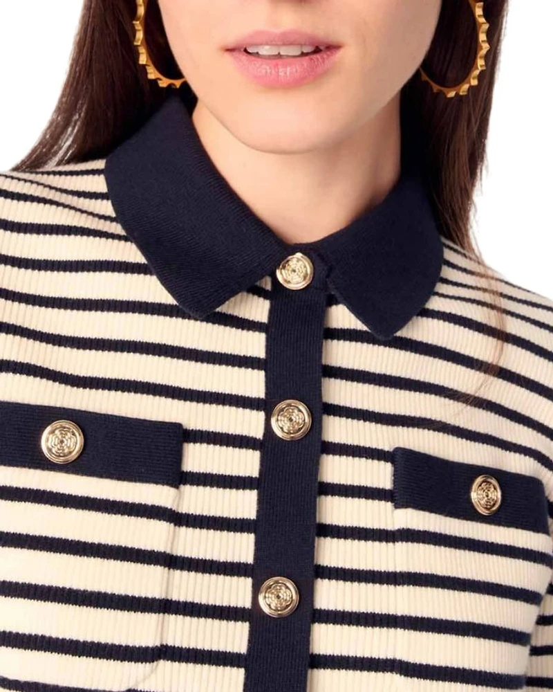 Cropped Rib Knit Shirt Collar Cardigan
