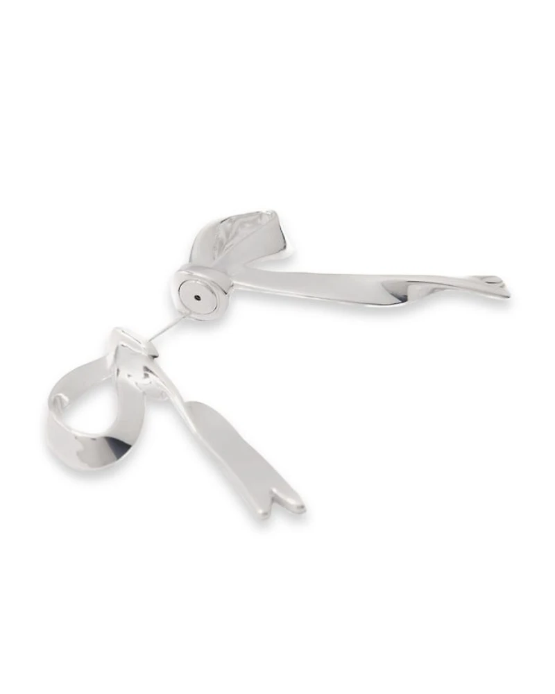 Silver Tone Bow Single Front to Back Earring