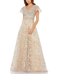 Mac Duggal Embellished Illusion Butterfly Sleeve A-Line Gown