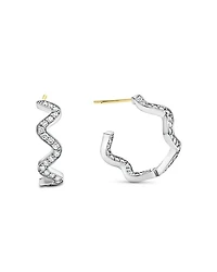Sterling Silver Caviar Spark Diamond Wavy Huggie Hoop Earrings