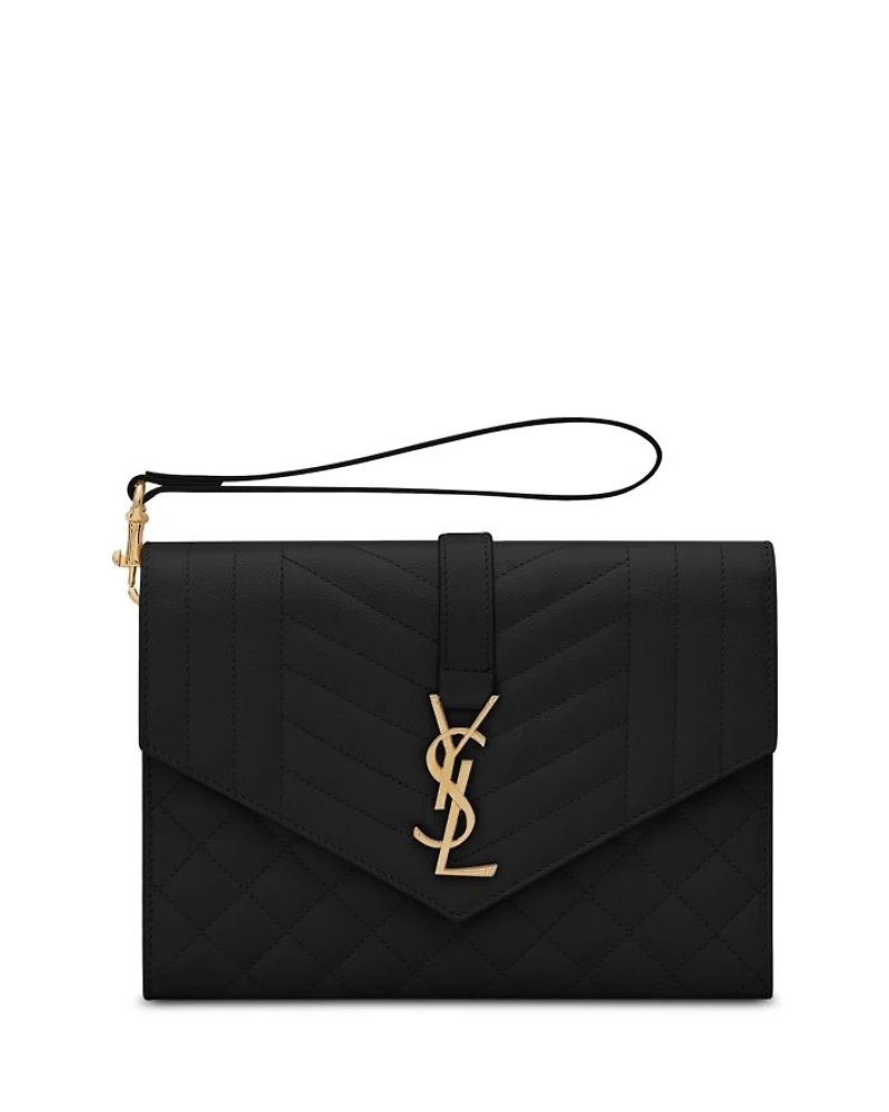 Envelope Flap Pouch Mix Matelassé Grain De Poudre Embossed Leather