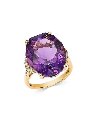 Bloomingdale's Fine Collection Oval Cut Amethyst & Diamond Ring