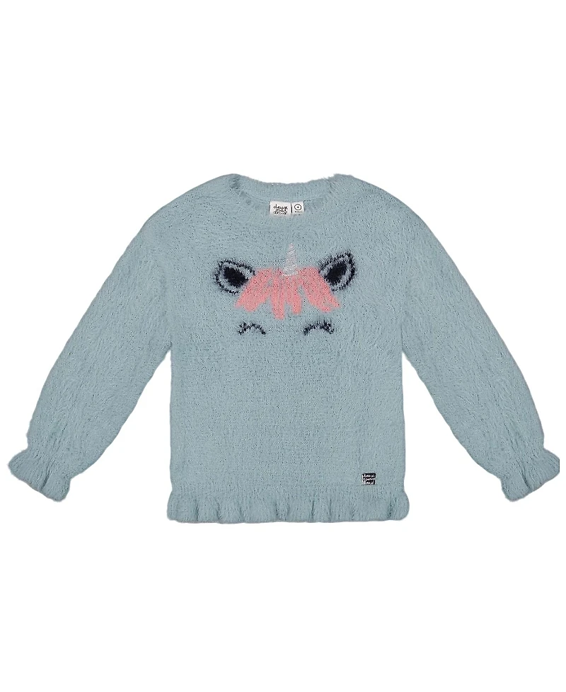 Deux par Deux Girls' Unicorn Hairy Knit Sweater - Little Kid