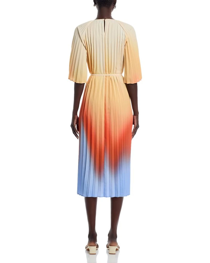 Pleated Ombre Crepe de Chine Dress
