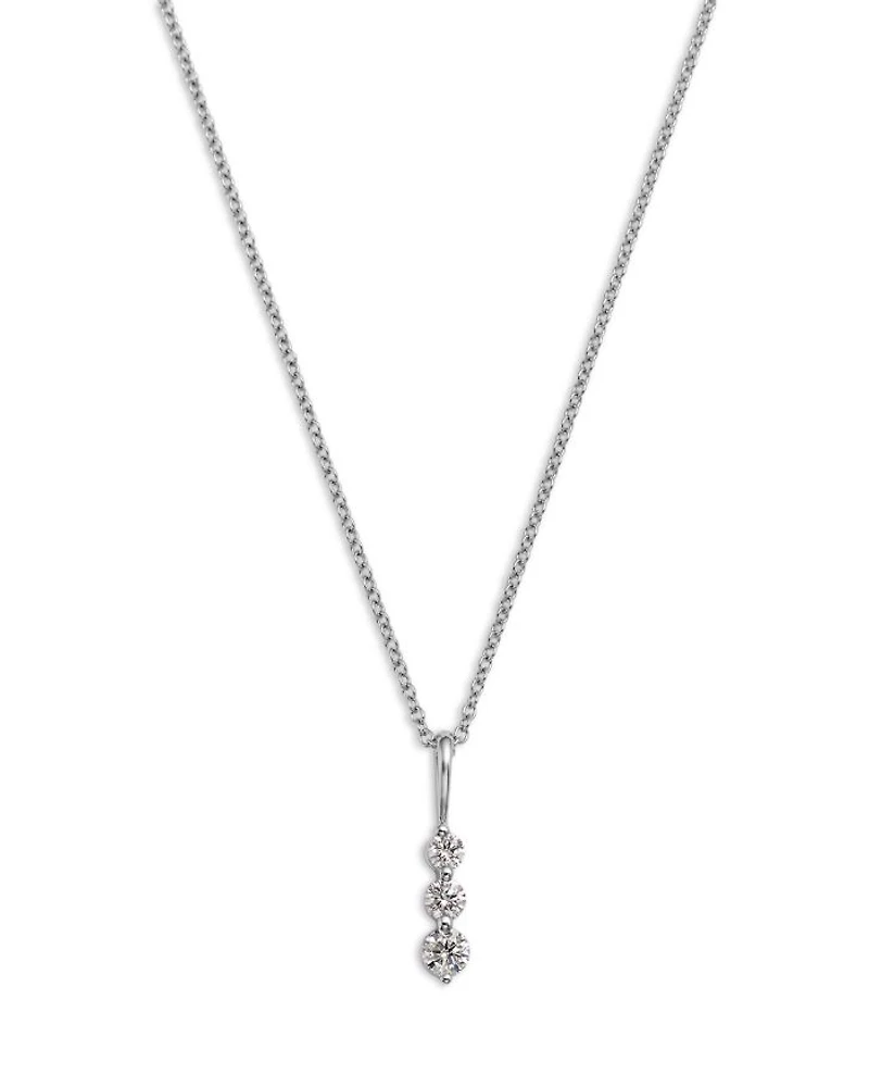 Diamond Three Stone Pendant Necklace in 14K White Gold, 0.25 tcw