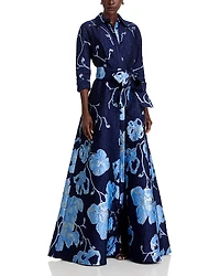 Teri Jon by Rickie Freeman Metallic Jacquard Shirtwaist Gown