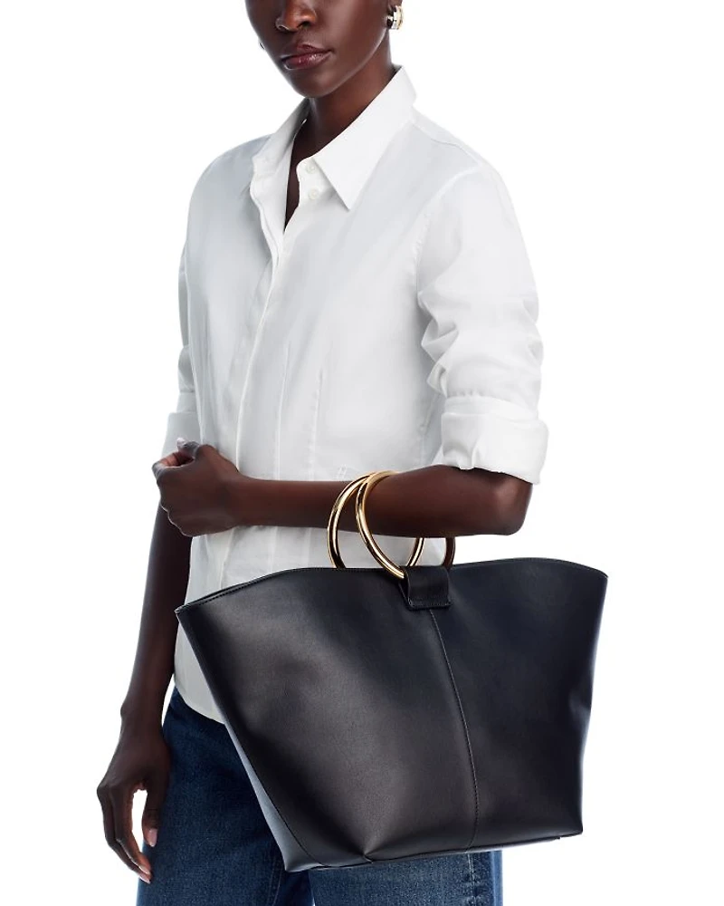 Extra Large Hoop Handle Faux Leather Tote Bag - Exclusive