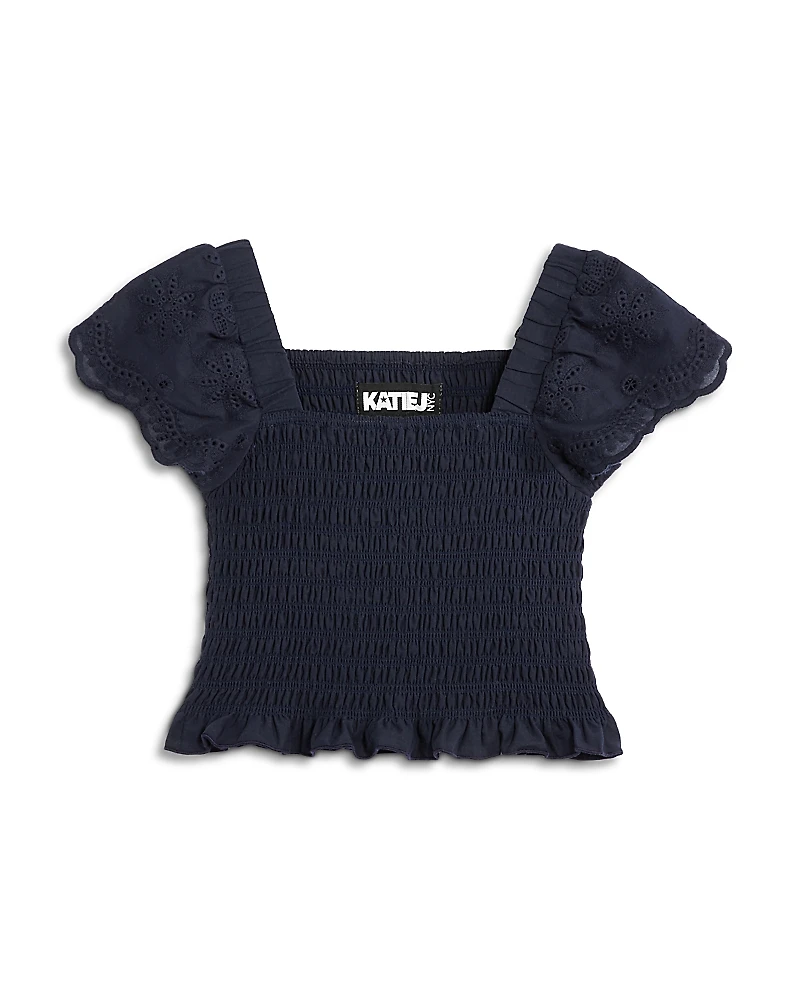 KatieJnyc Girls' Faye Smocked Eyelet Top - Big Kid