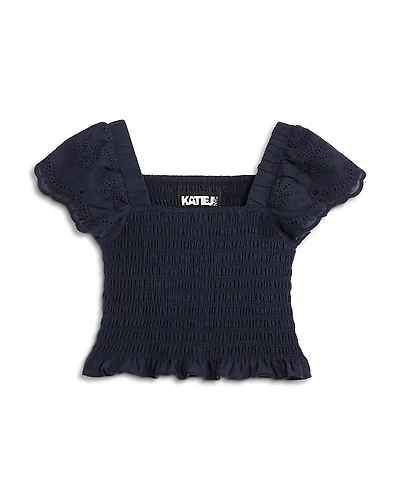 KatieJnyc Girls' Faye Smocked Eyelet Top - Big Kid