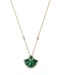 Emerald, Malachite & Diamond Pendant Necklace in 14K Yellow Gold, 18"