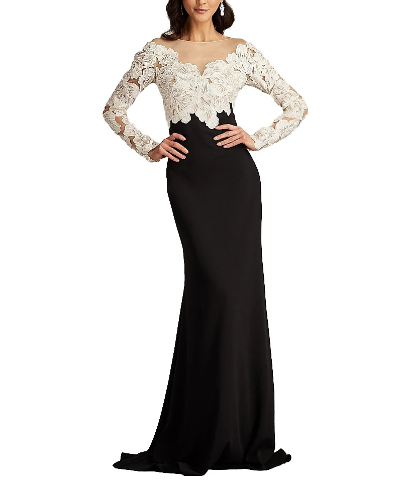 Tadashi Shoji Golie Embroidered Bodice Illusion Gown