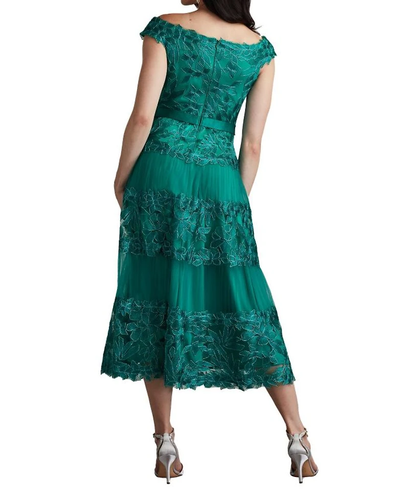 Adriane Floral Embroidered Tea-Length Dress