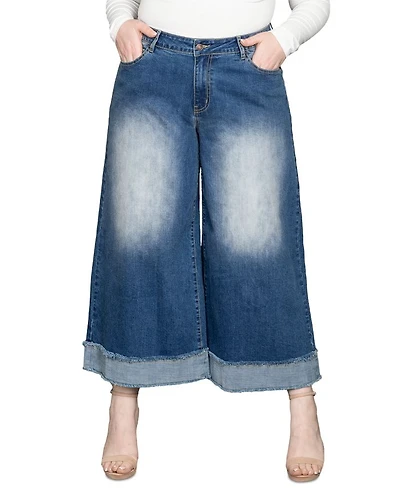 Cropped Wide Leg Jeans Two Tone
