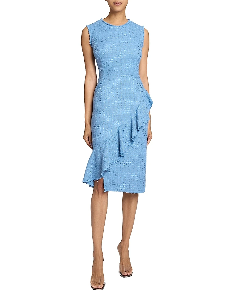Santorelli Cami Sleeveless Luxury Tweed Sheath Dress with Skirt Ruffle
