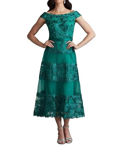 Adriane Floral Embroidered Tea-Length Dress