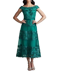 Adriane Floral Embroidered Tea-Length Dress