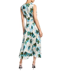 Mira Hi-Lo Hemline Abstract Floral Print Sleeveless Midi Dress