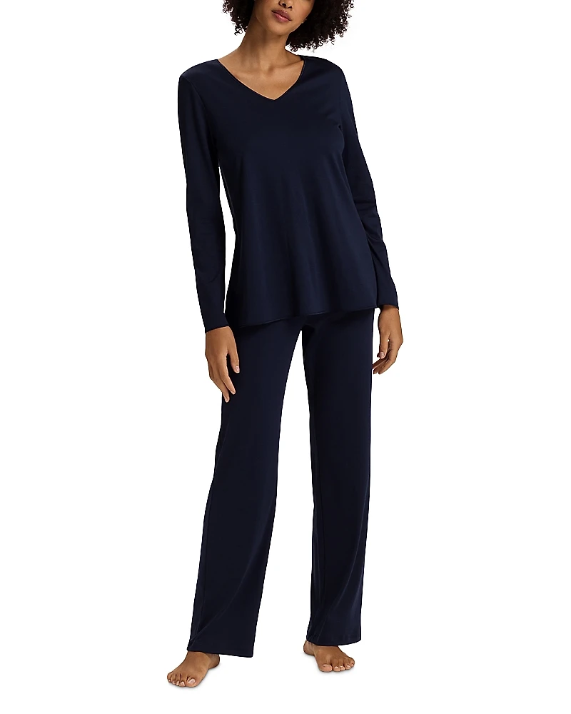Hanro Cotton Silk V Neck Long Sleeve Pajama Set