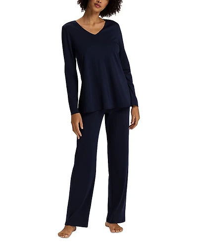 Hanro Cotton Silk V Neck Long Sleeve Pajama Set