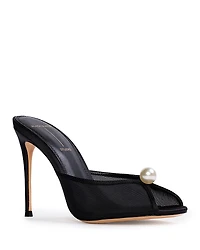 Black Suede Studio Women's Sadie Faux Pearl Embellished Mule Sandals