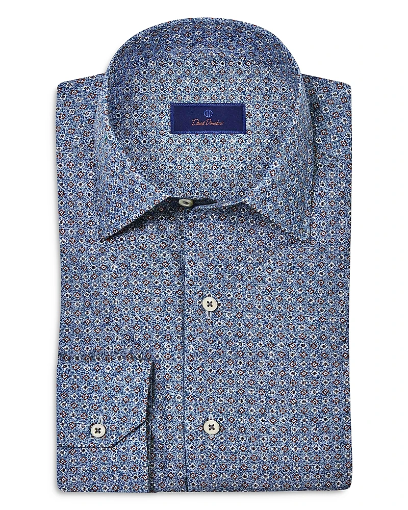 David Donahue Regular Fit Textured Neat Print Sport Shirt