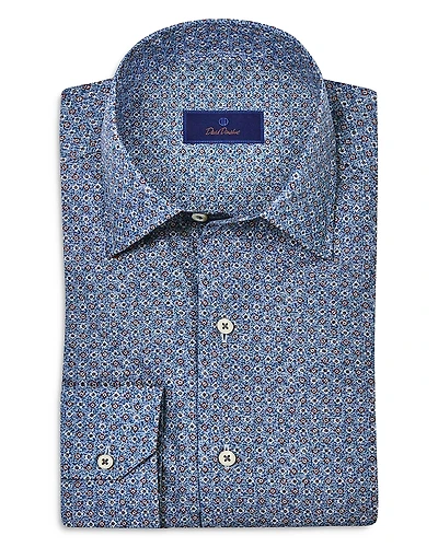 David Donahue Regular Fit Textured Neat Print Sport Shirt