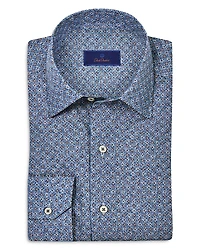 David Donahue Regular Fit Textured Neat Print Sport Shirt