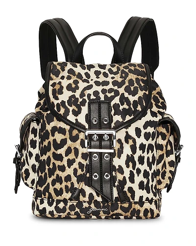 Ganni Leopard Small Nylon Bucky Backpack