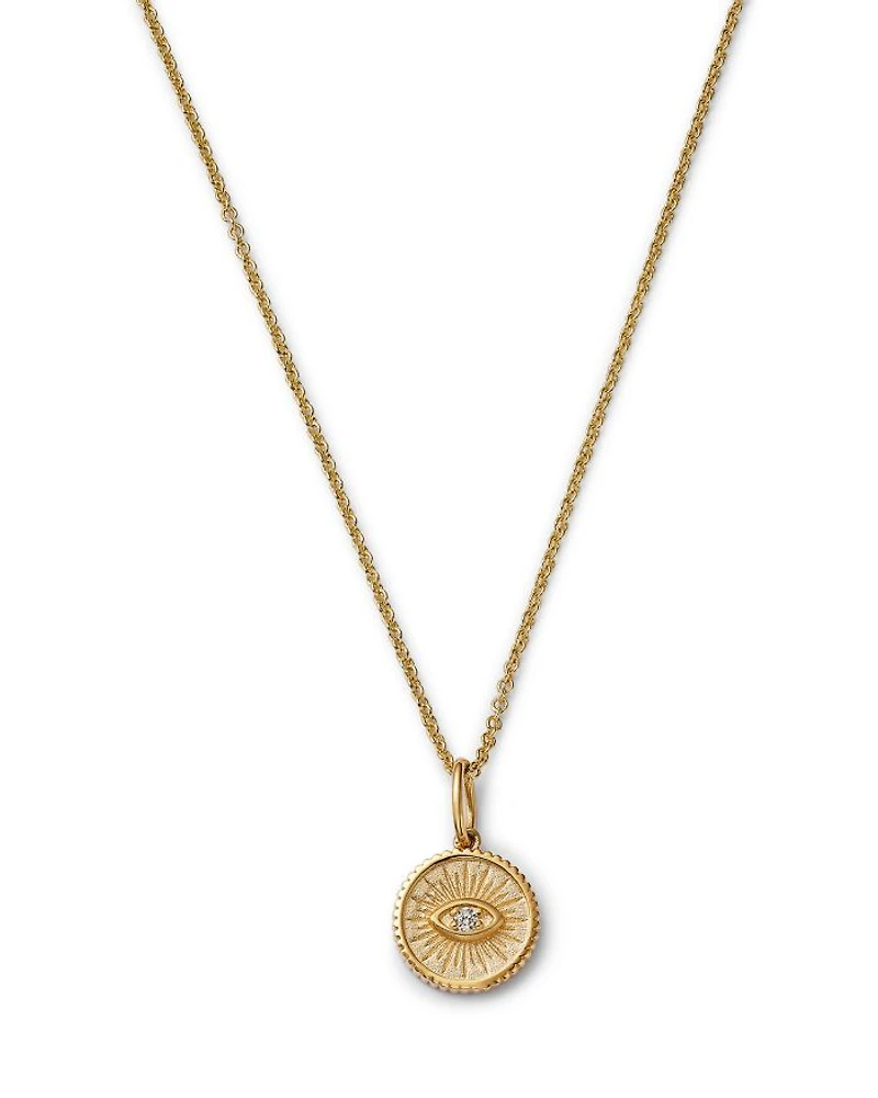 14K Yellow Gold Diamond Marquise Eye Coin Pendant Necklace, 0.013 tcw