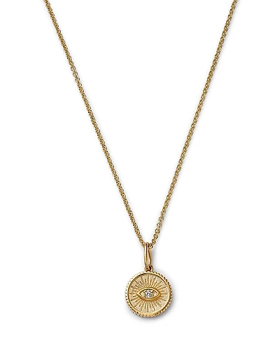 Sydney Evan 14K Yellow Gold Diamond Marquise Eye Coin Pendant Necklace, 0.013 tcw