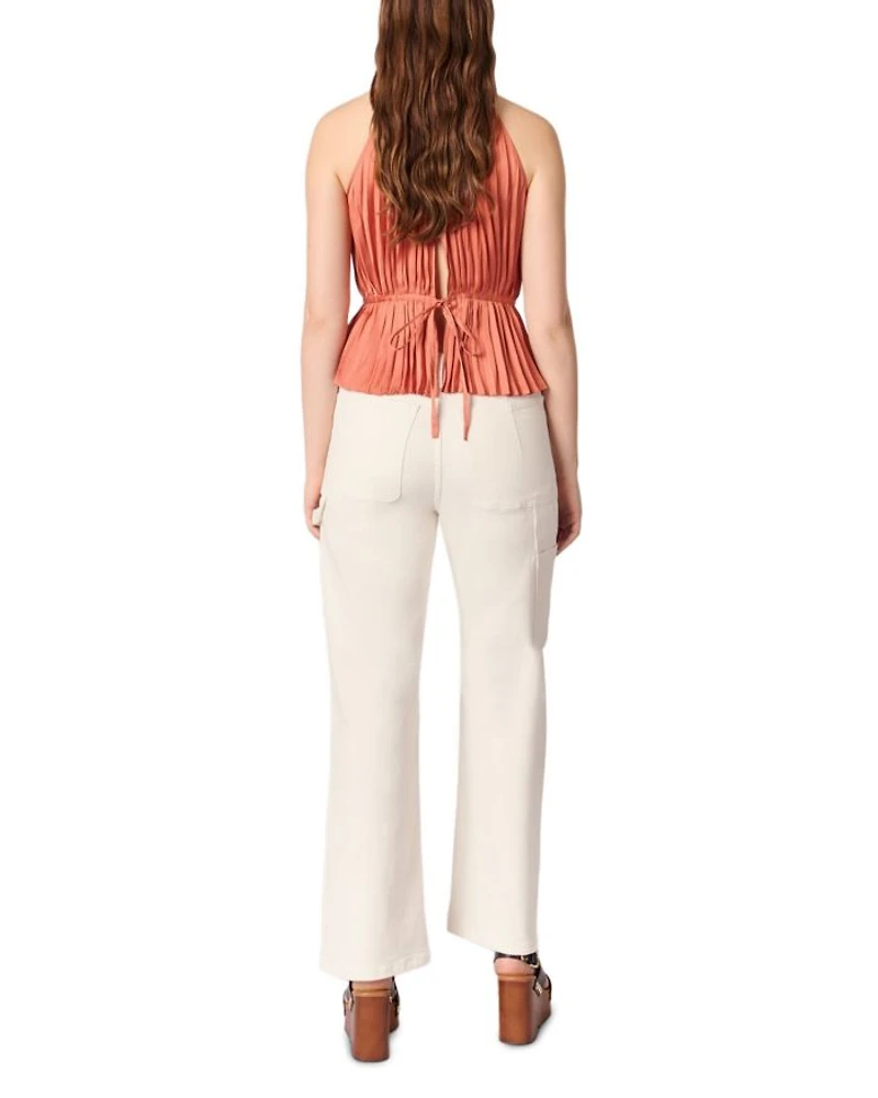 Sleeveless Pleated Tie Back Top
