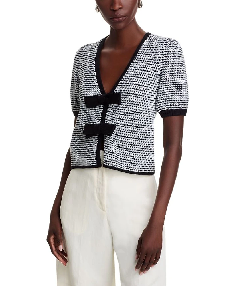 Elaine Puffed Sleeve Bow Front Cardigan