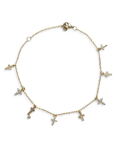 Cubic Zirconia 18K Gold Plated Sterling Silver Cross Dangle Bracelet