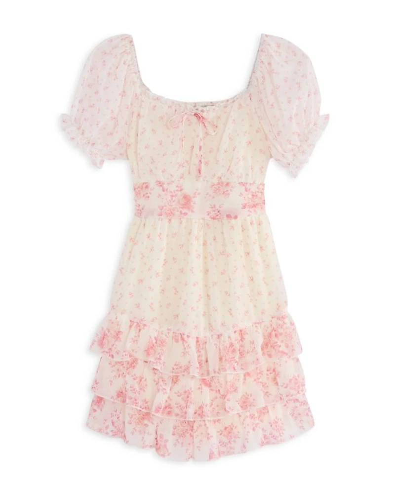 Girls' Smocked Tiered Ruffle Chiffon Dress - Big Kid