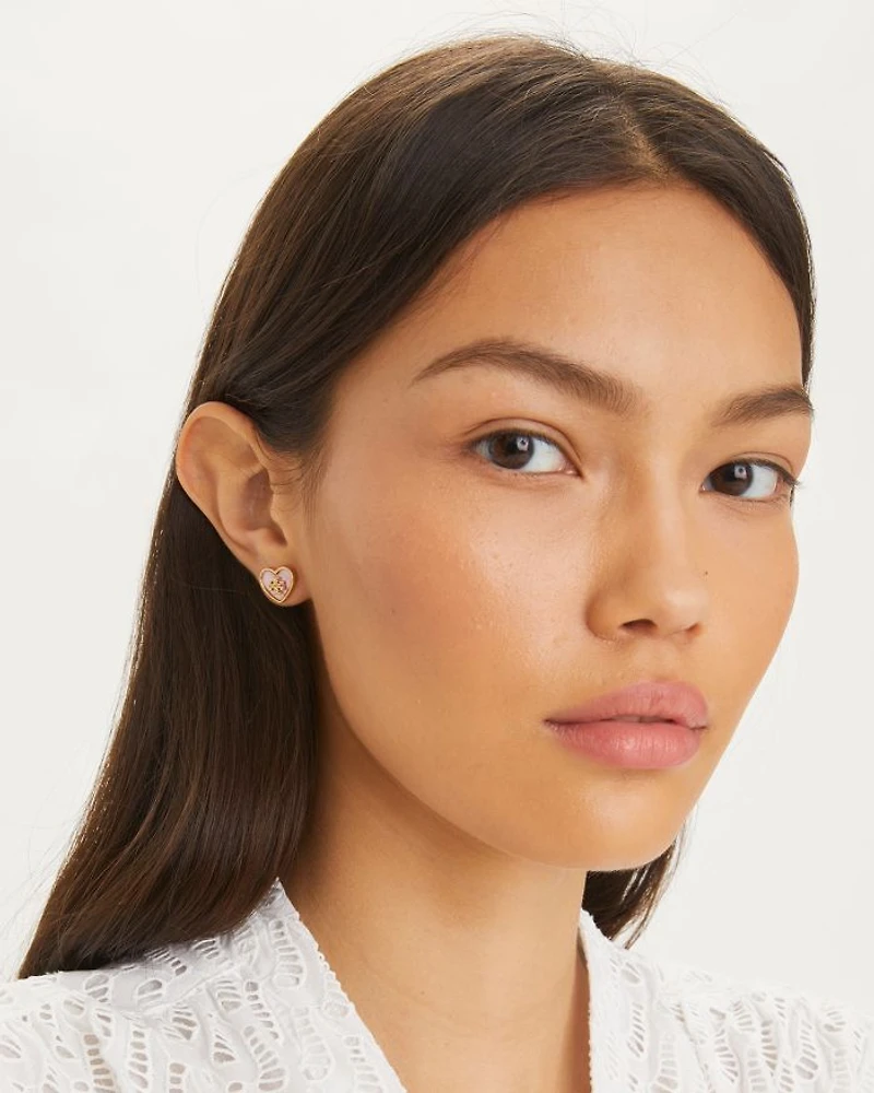 Kira Mother Of Pearl Heart Stud Earrings in Gold Tone