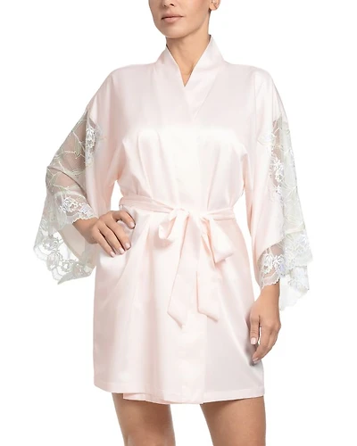 Stretch Matte Satin Two Tone Lace Wrap Robe