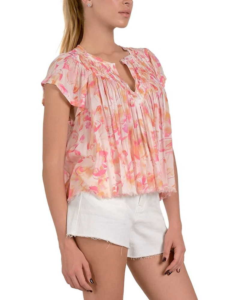 Printed Frilled Short Sleeve Top