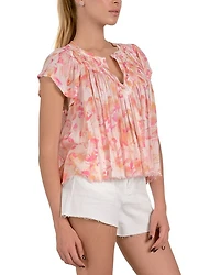 Printed Frilled Short Sleeve Top