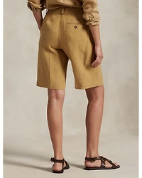 Long Pleated Linen Shorts