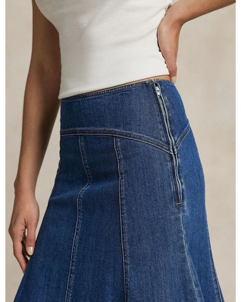 Paneled Denim A Line Skirt