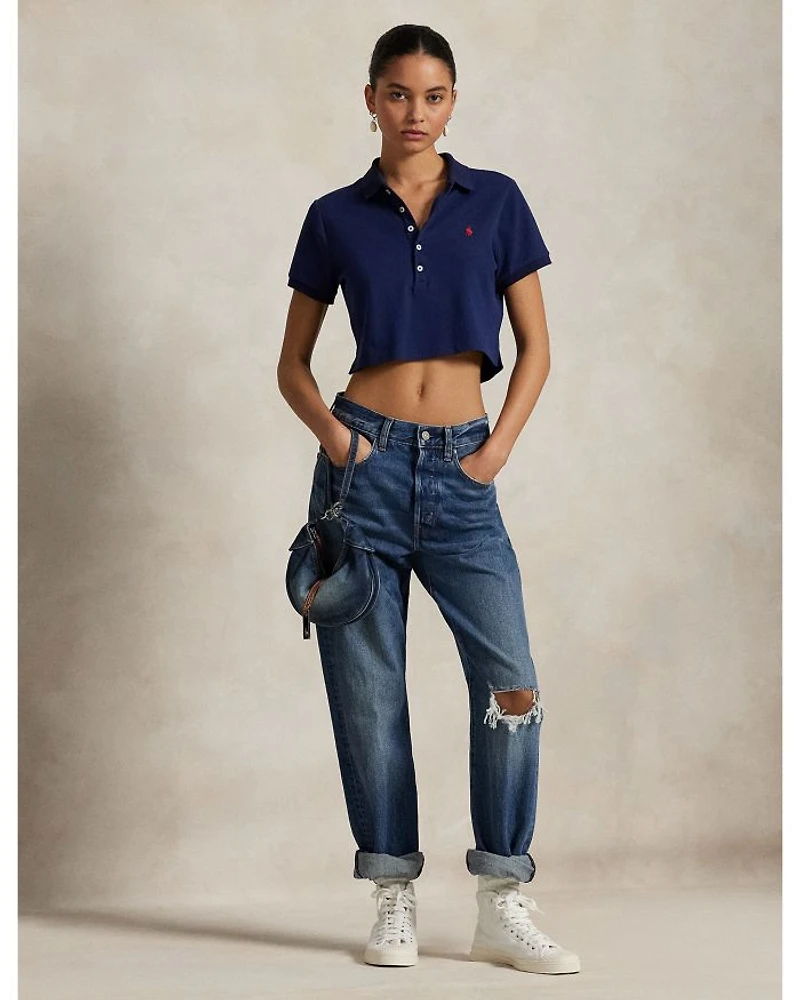 Stretch Piqué Cropped Polo Shirt