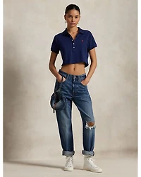Stretch Piqué Cropped Polo Shirt