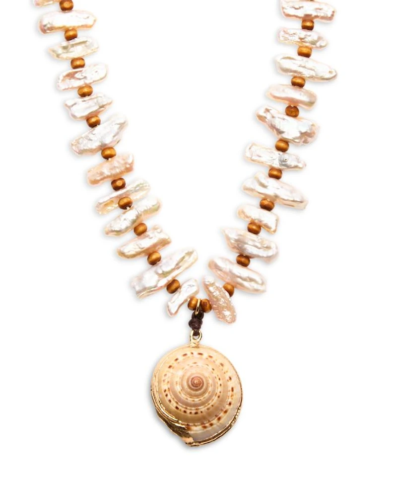 Shell & Cultured Freshwater Pearl Pendant Necklace in Gold Tone, 14"-17" - Exclusive